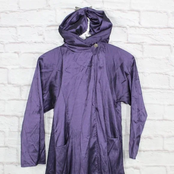 Maralyce Ferree Purple Nylon Hooded Full Length Long Raincoat Jacket Size M - Picture 1 of 8